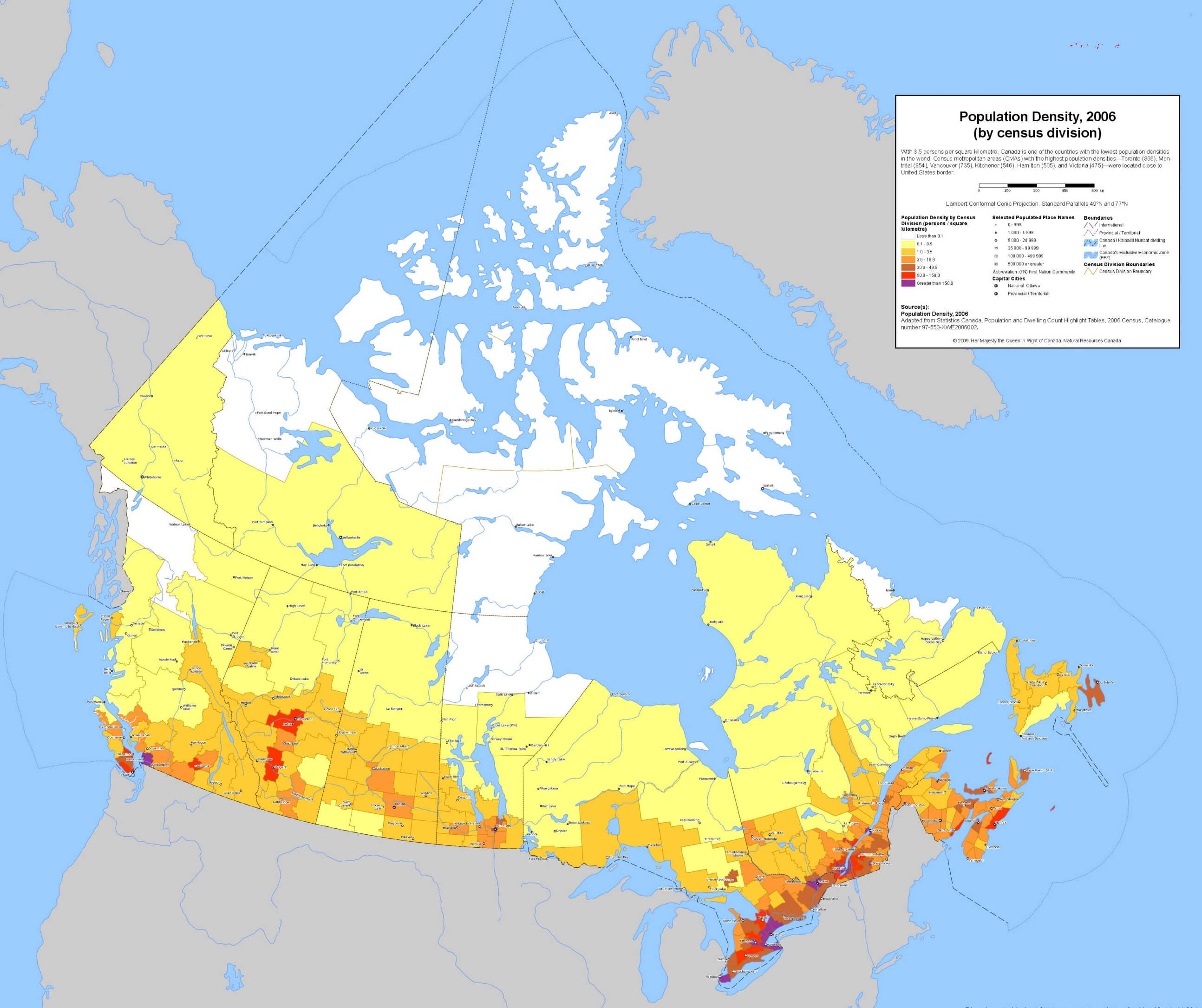 Canada Population Map 16 Population density map of Canada 2006