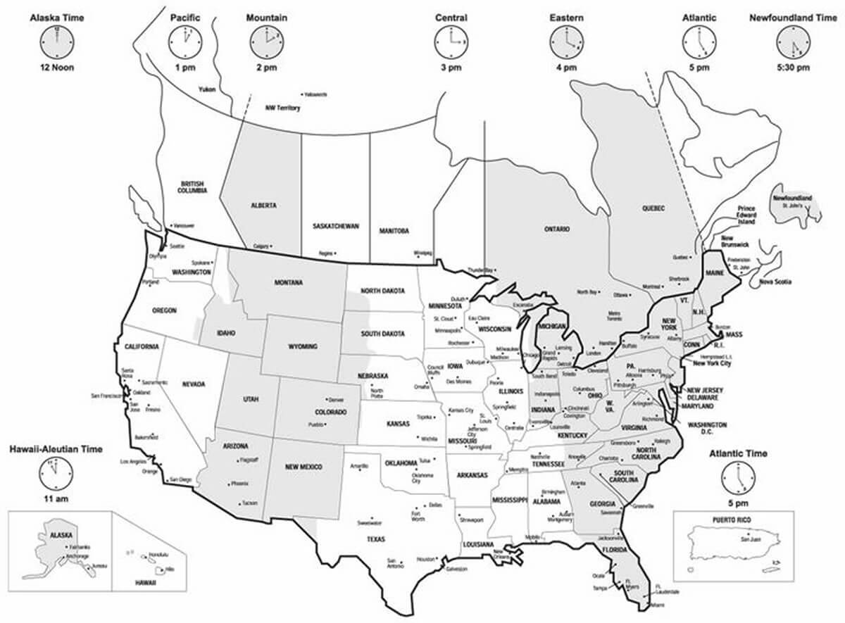 Canada and us time zones map