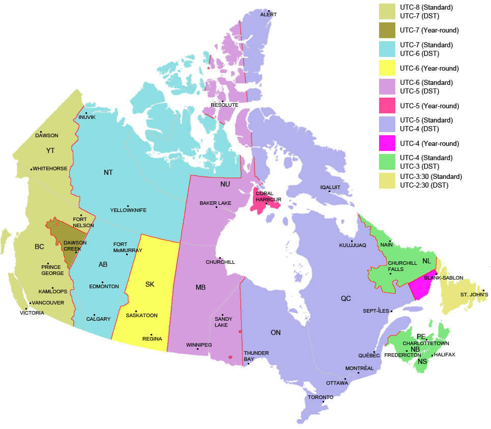 Canada time zone map