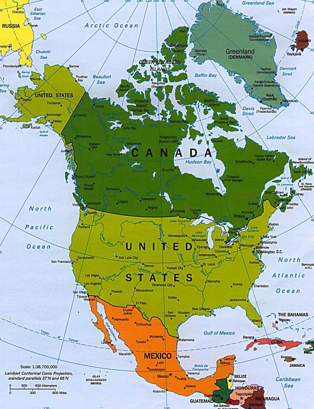 North America countries national borders map