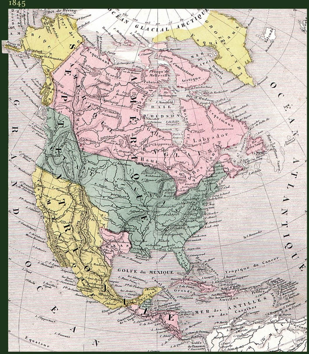North America historical map in 1845