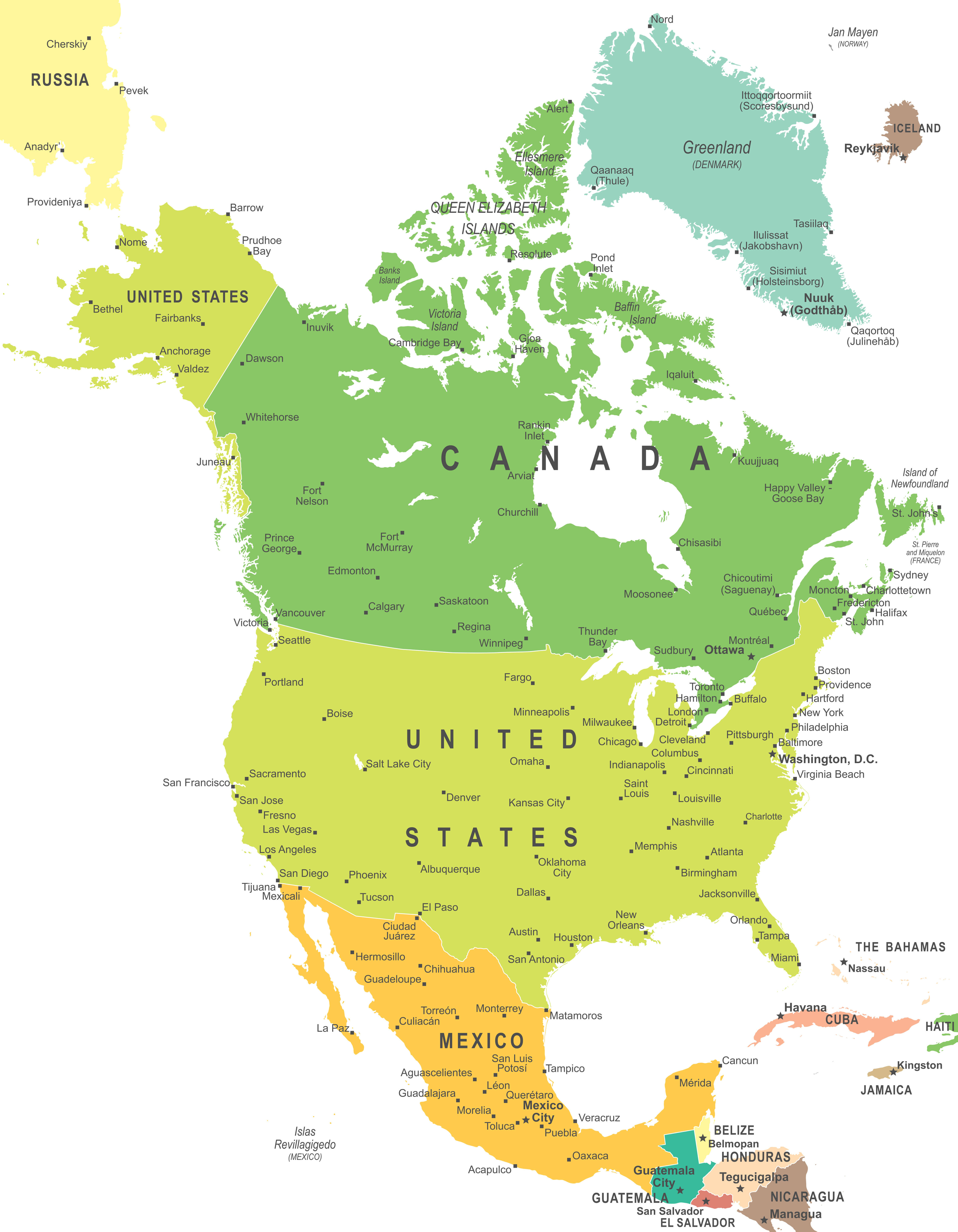 North America major cities map