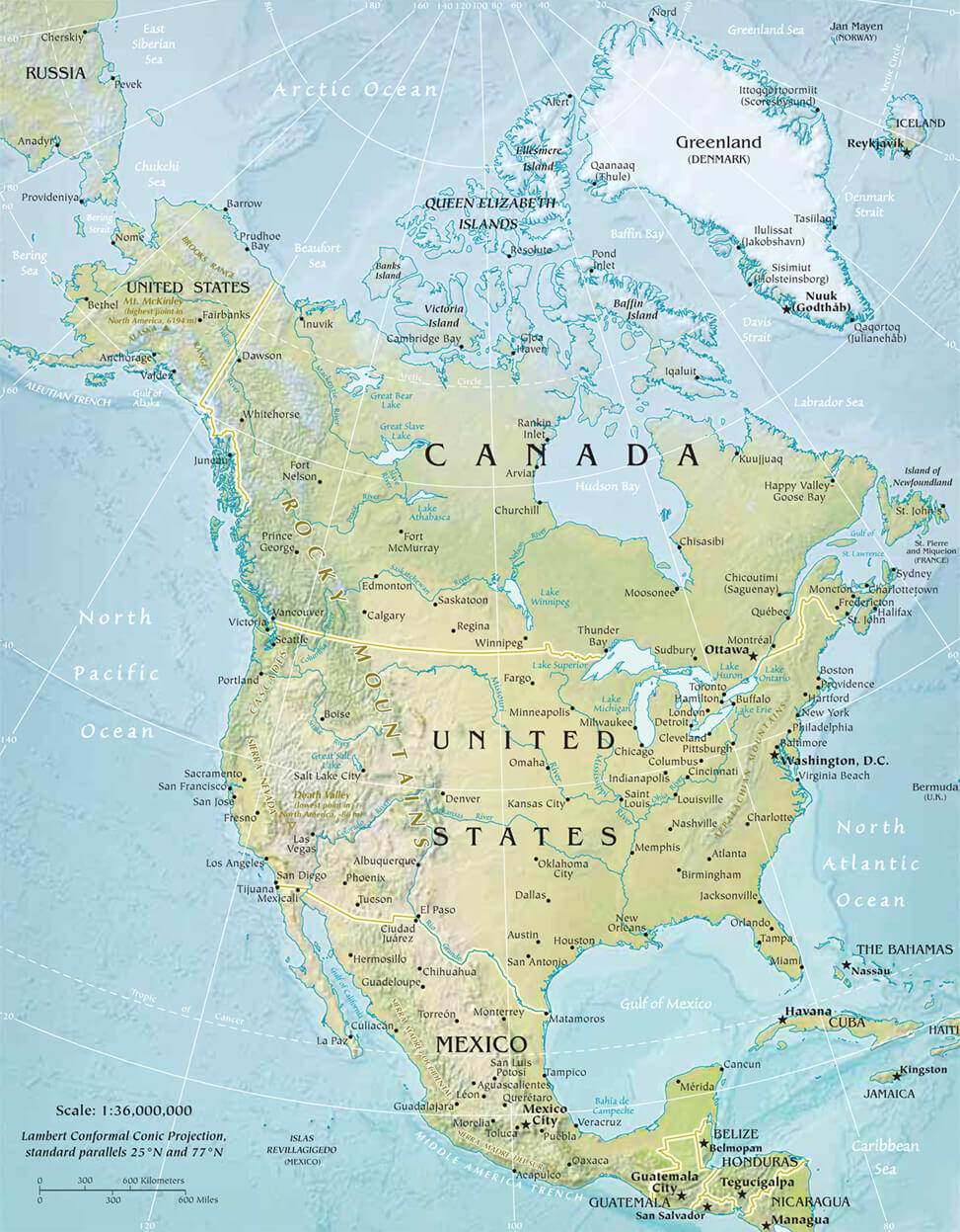 North America physical map