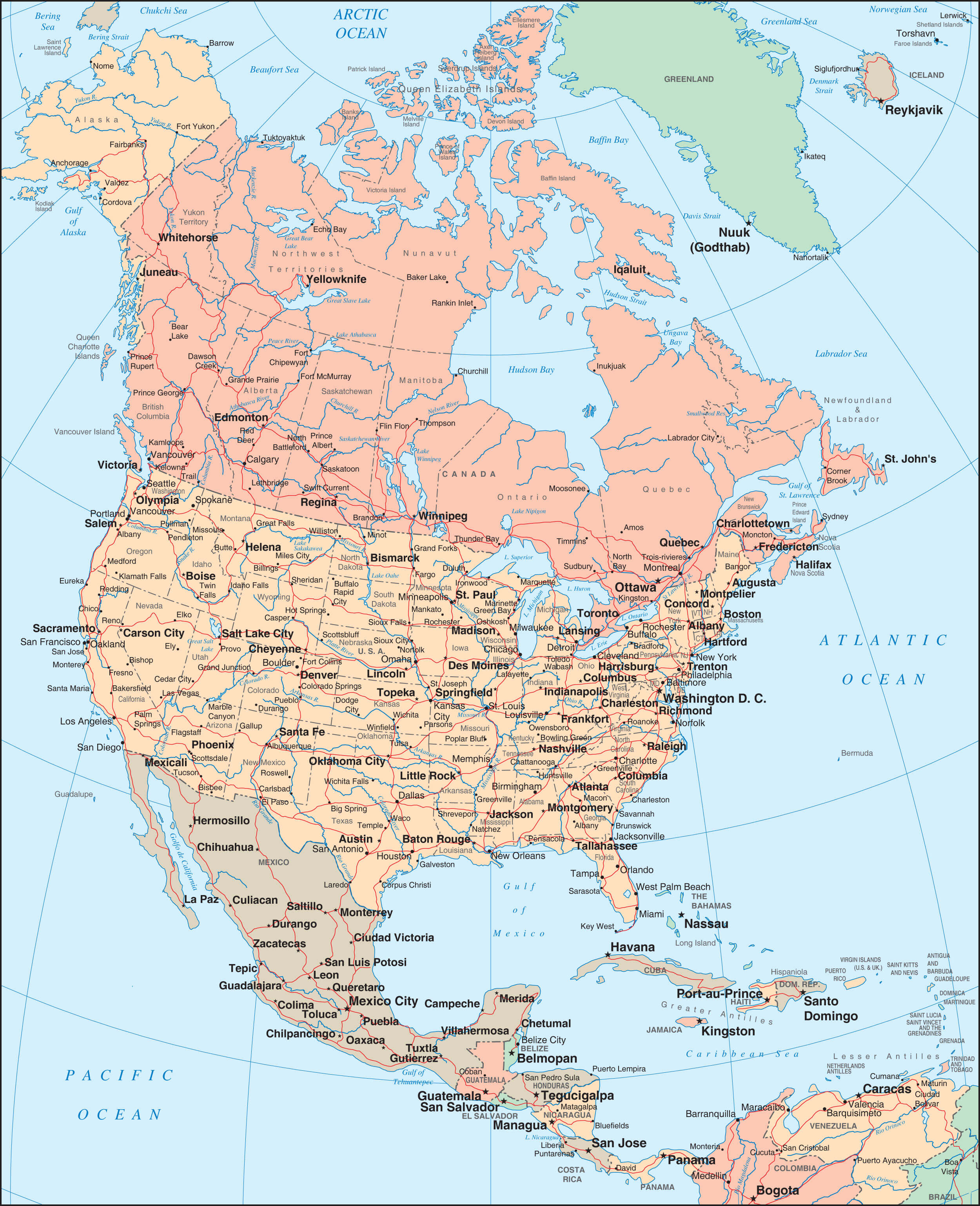 Political map of North America