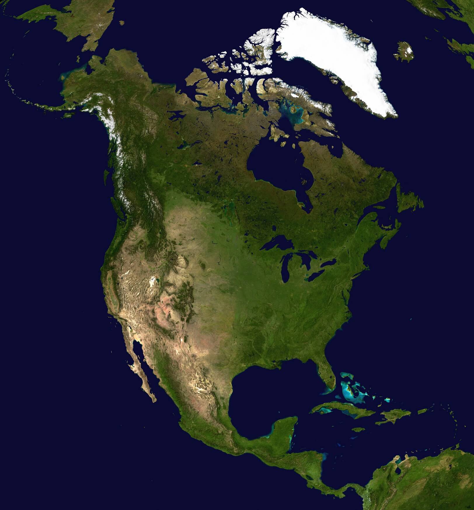NASA large satellite image of North America