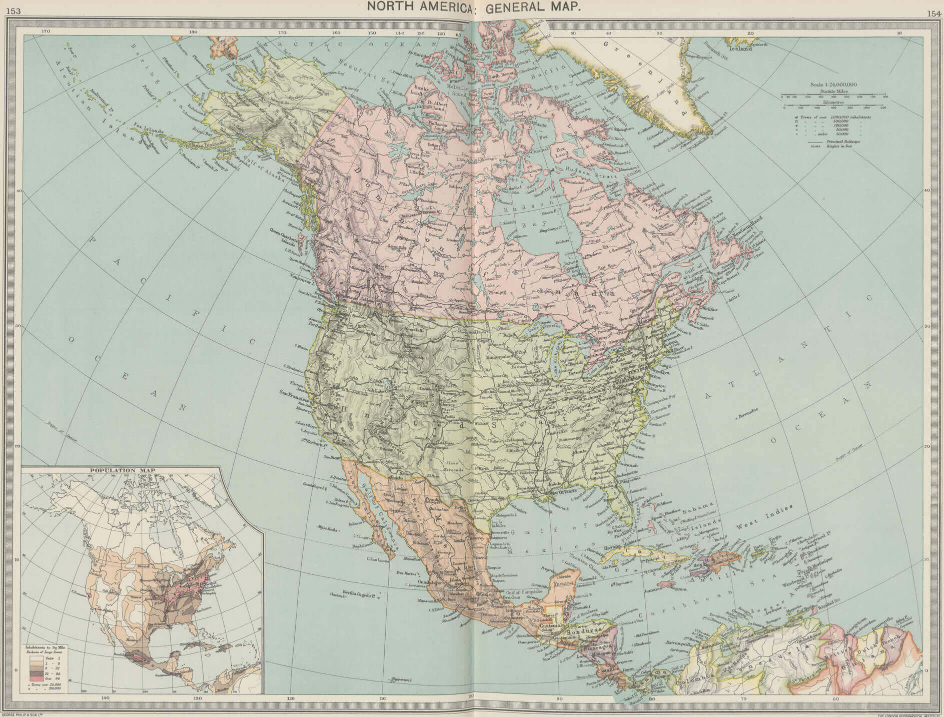 High resolution North America map in 1908