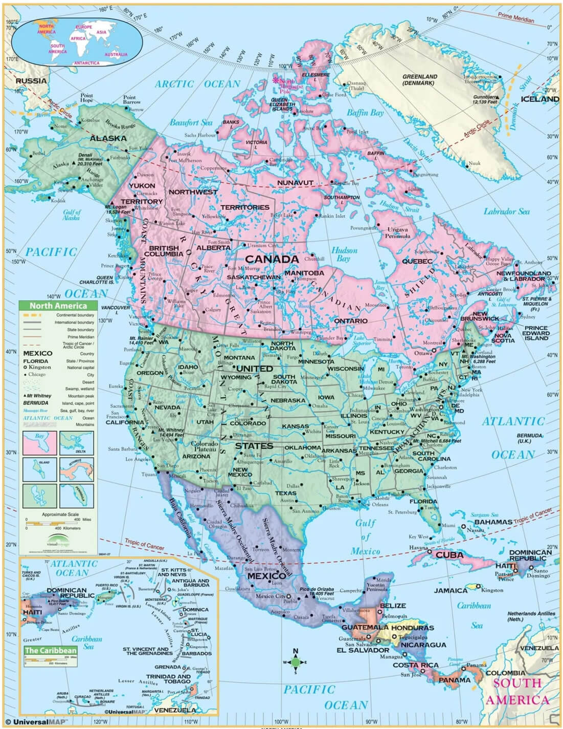 High resolution North America wall map