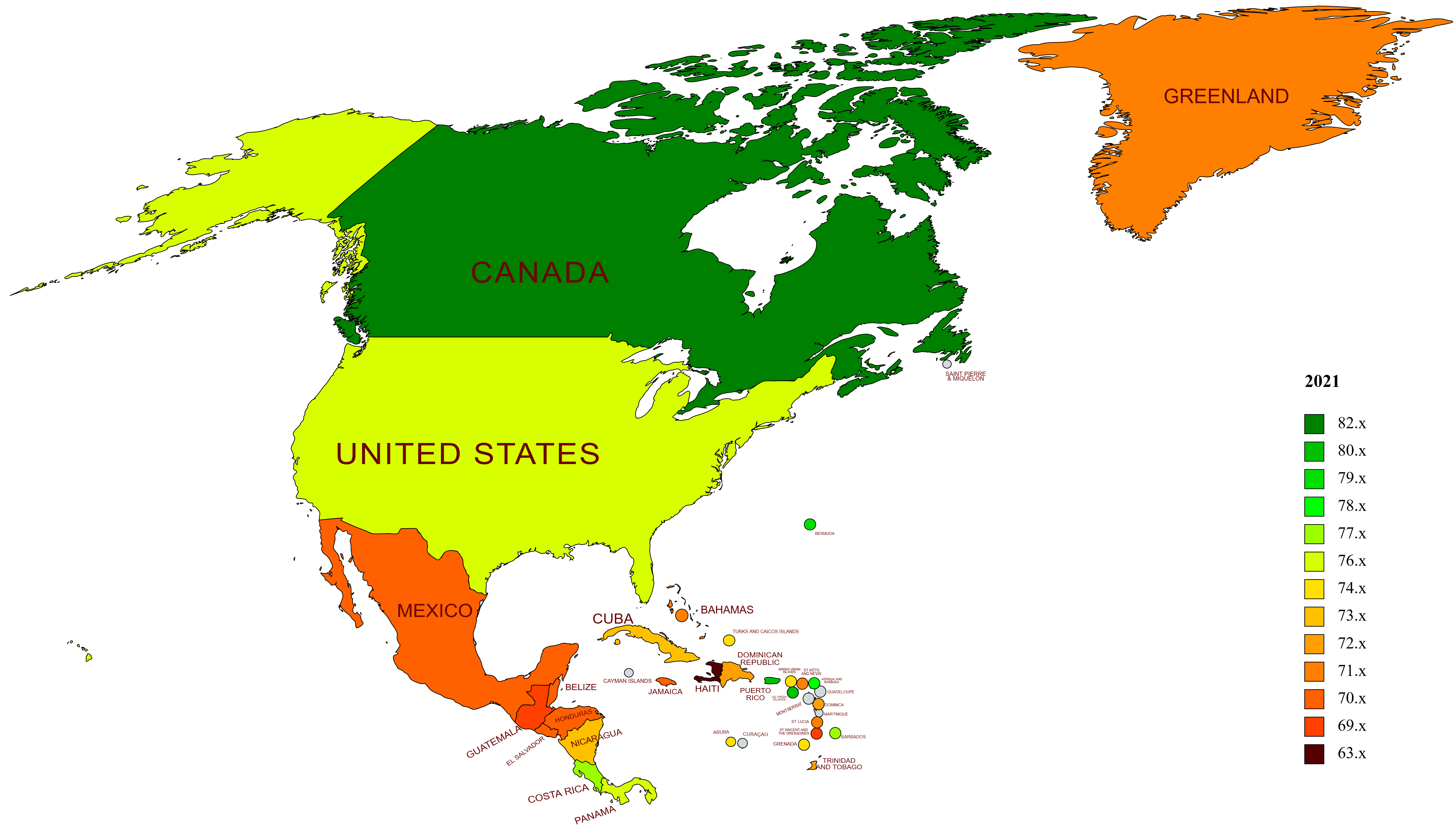 Life expectancy map of North America
