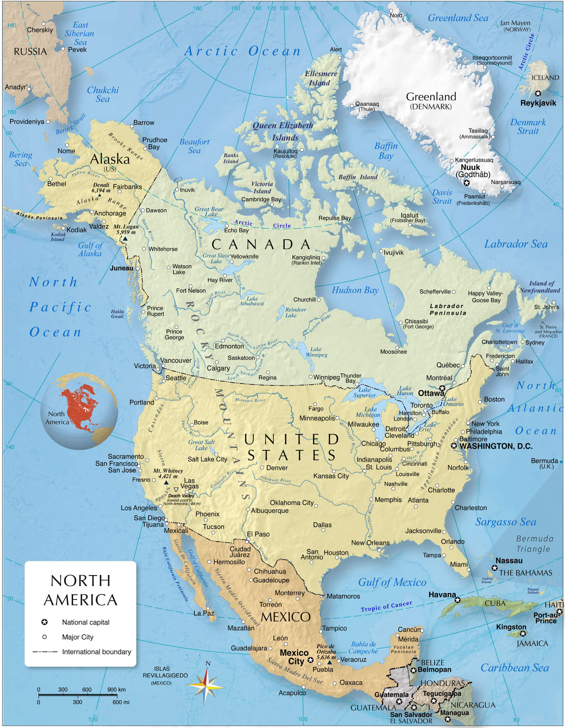 North America countries international borders map