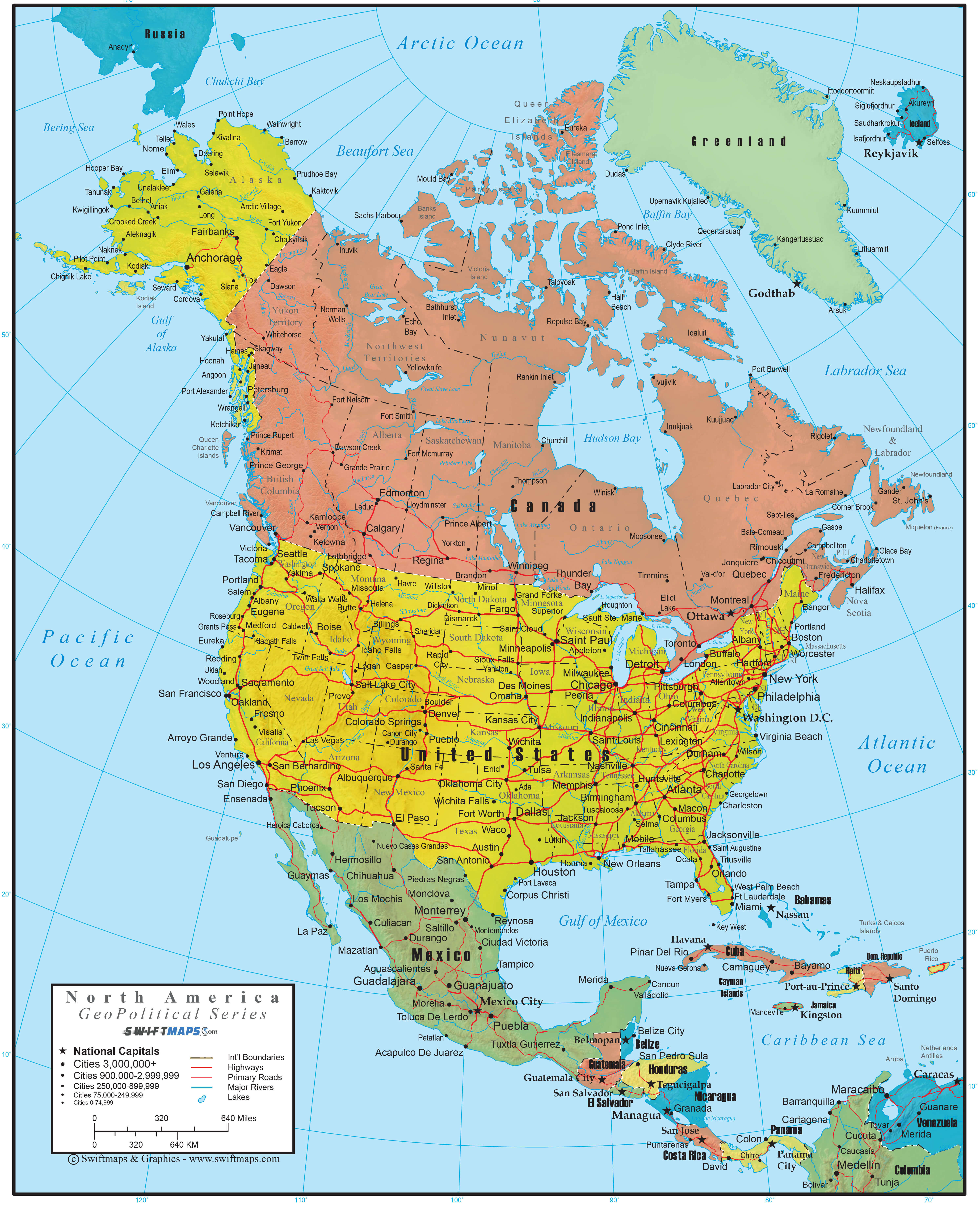 North America wall geopolitical map