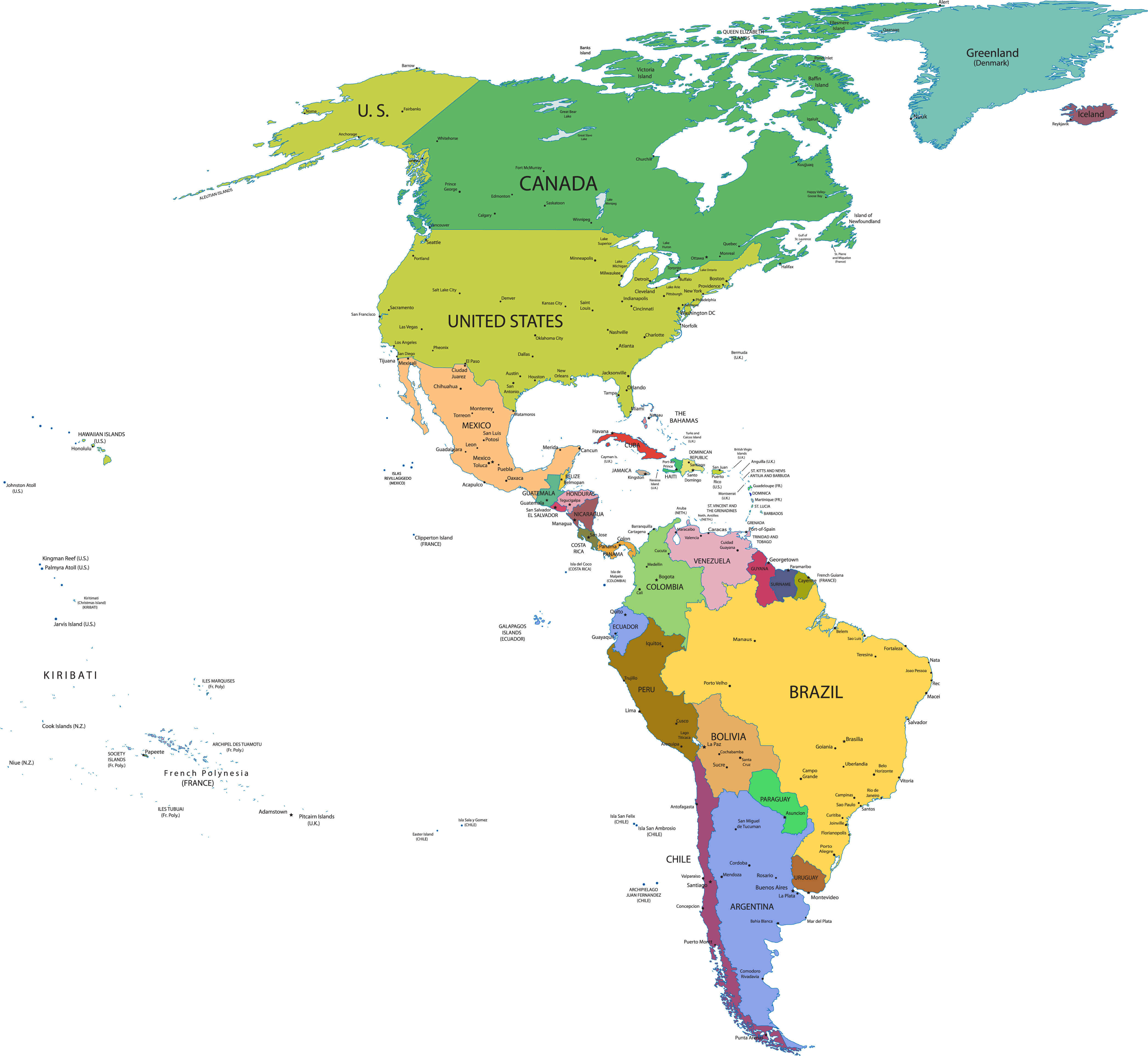 North and South America map main cities map