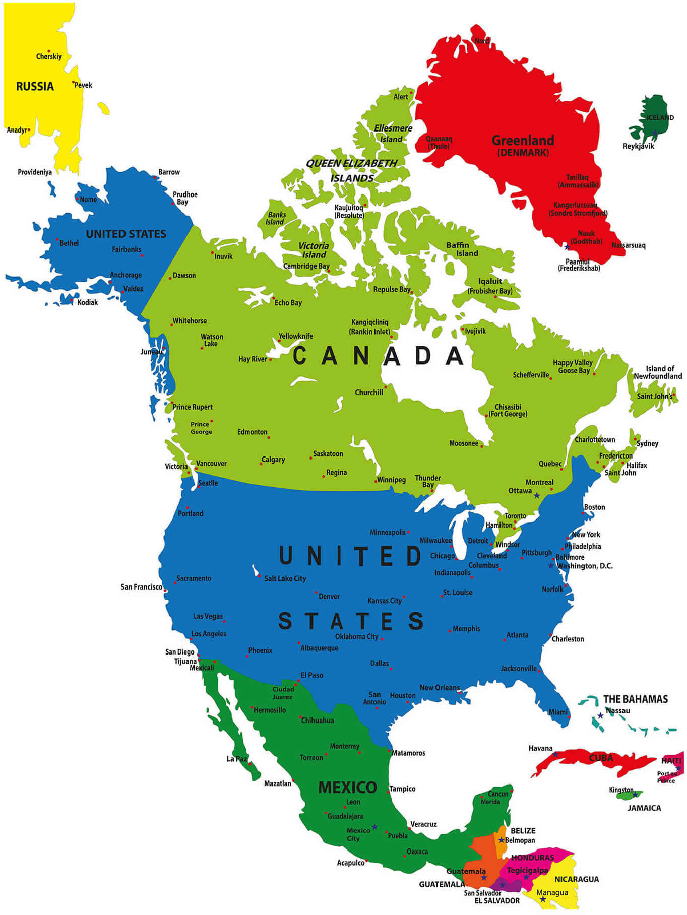 Political map of North America with United States
