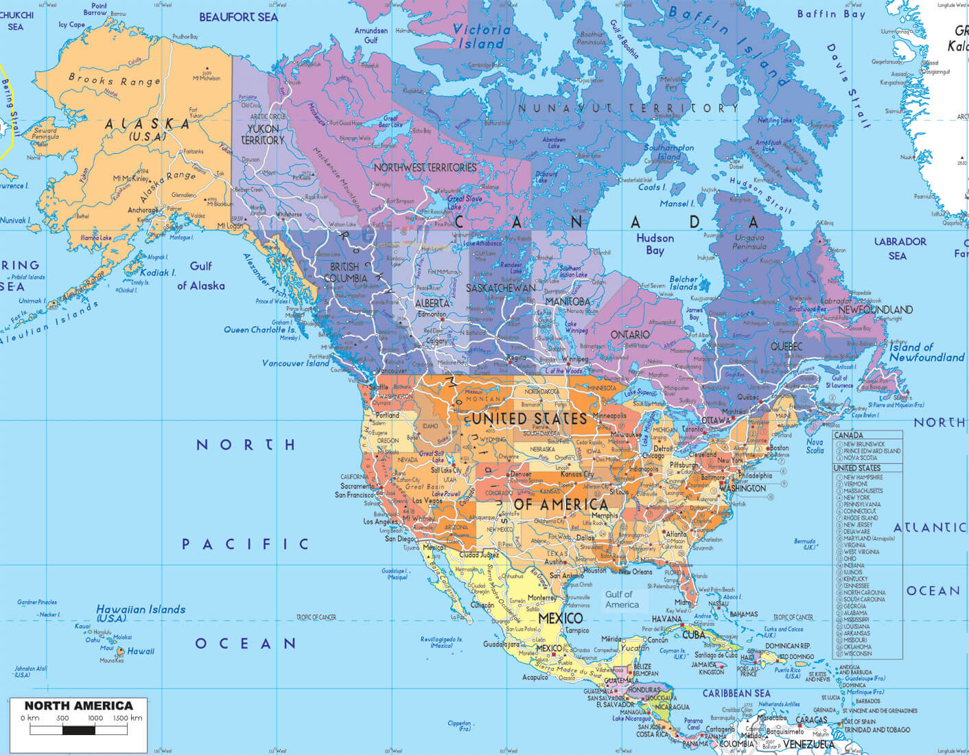 Political map of North America
