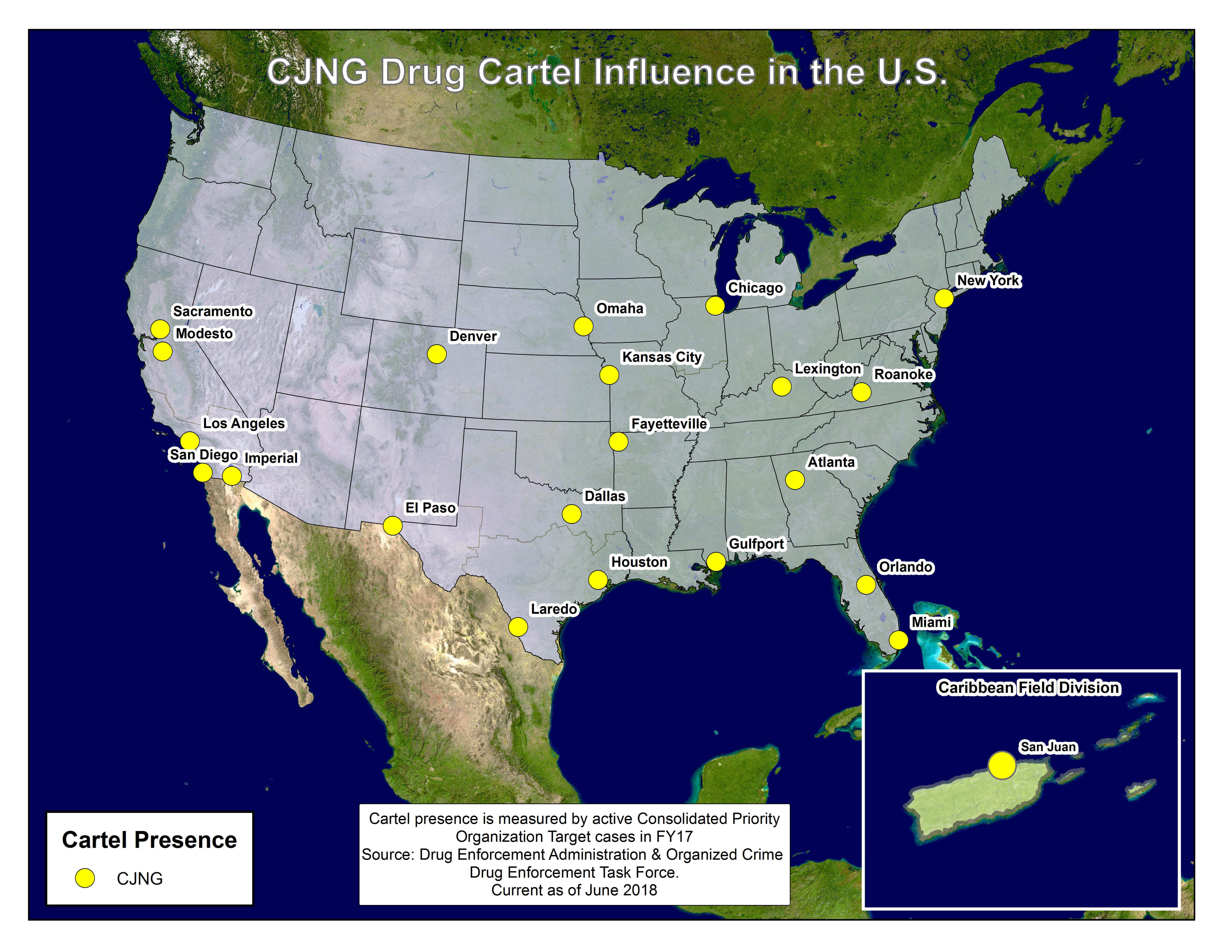 Drug cartel influence map in the US