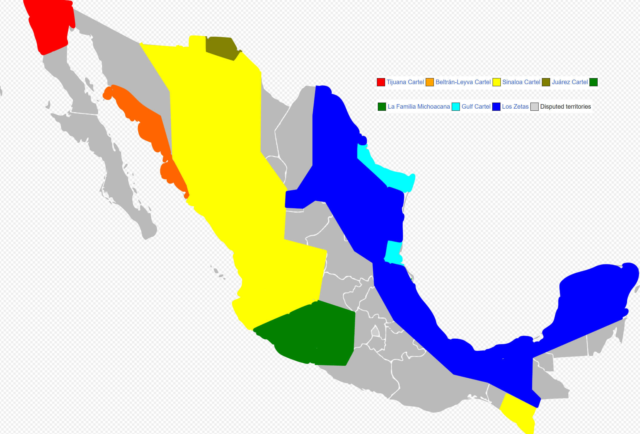 Map of mexican drug cartels presence in Mexico