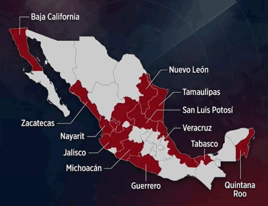 Mexico cartels goverment conflict map 2026