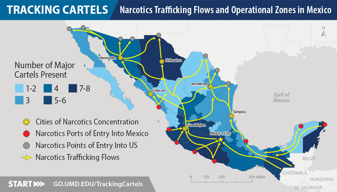 Tracking cartels zones map in Mexico