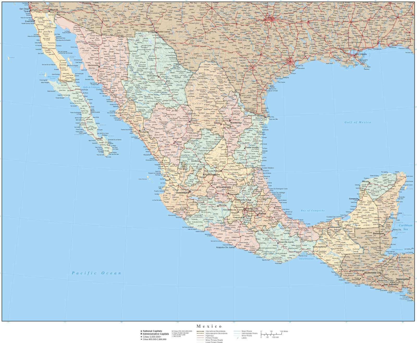 Detailed map of Mexico
