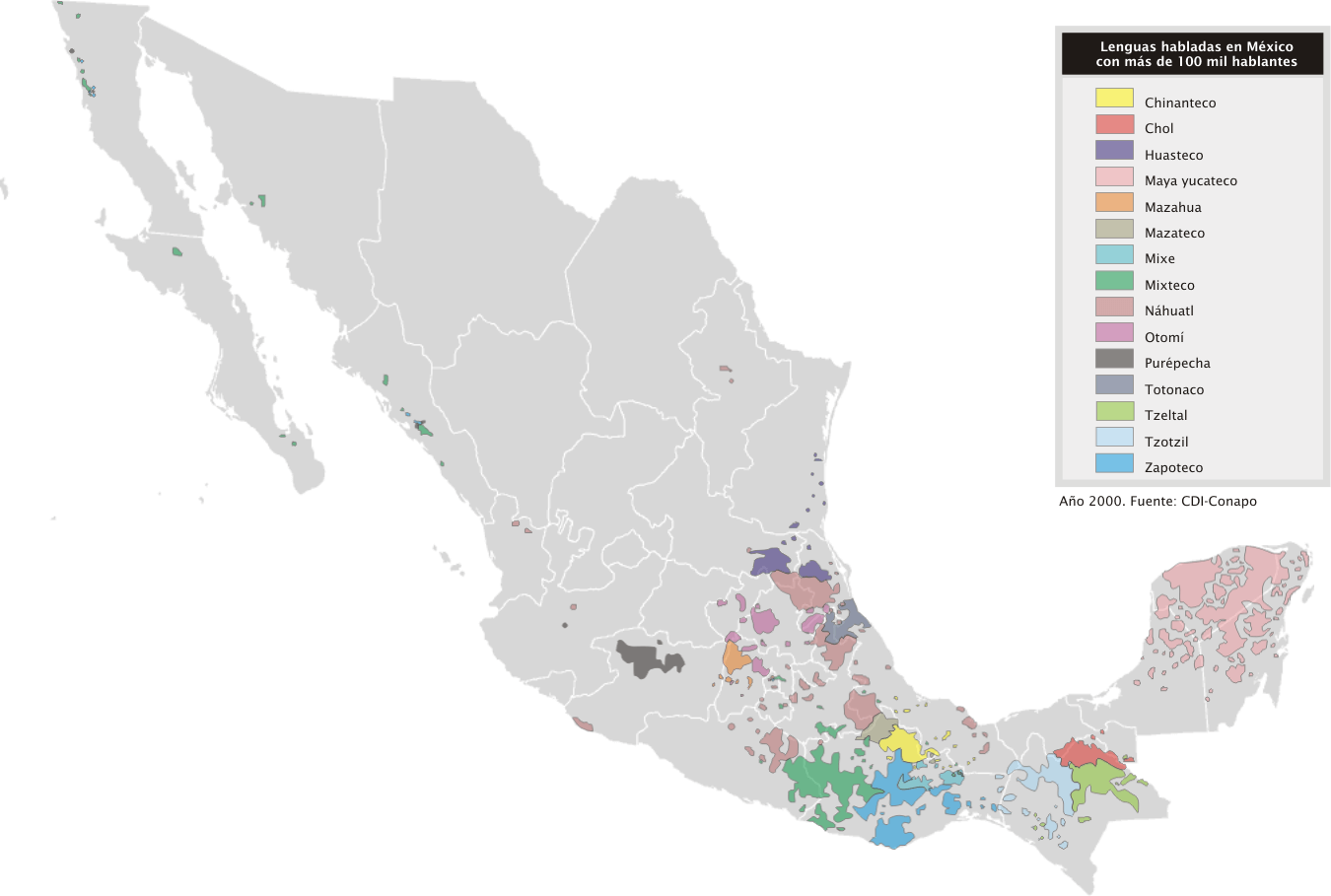 Distribution of indigenous languages in Mexico