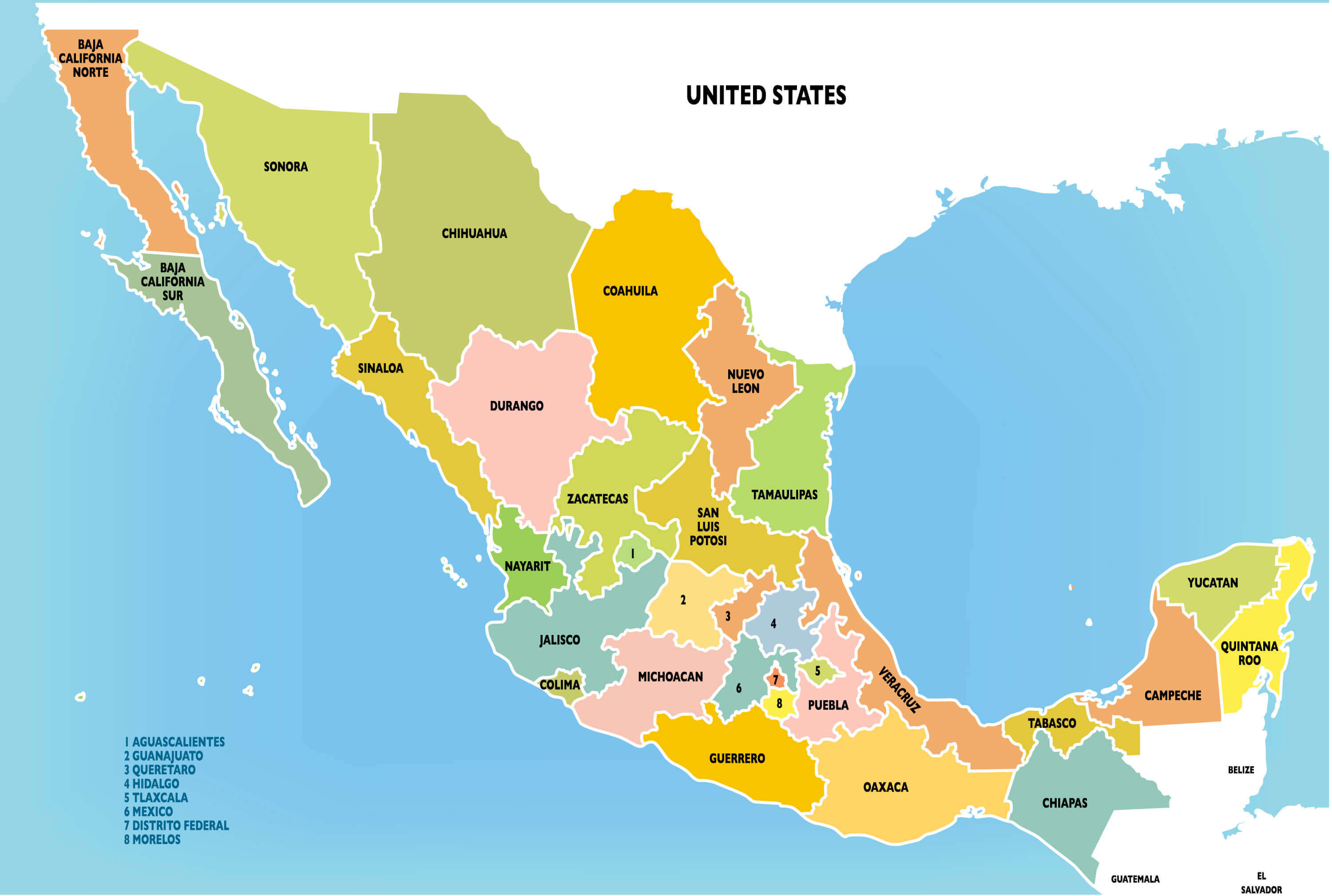 High resolution regions map of Mexico