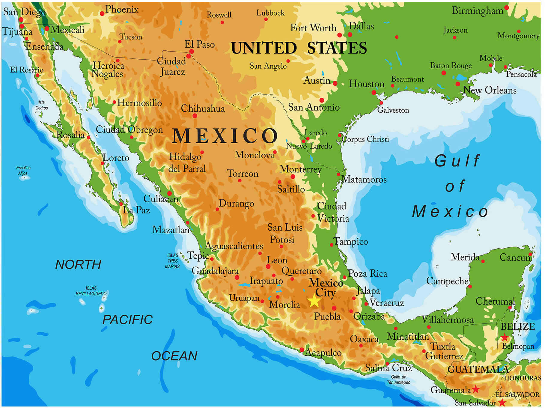 Mexico elevation map