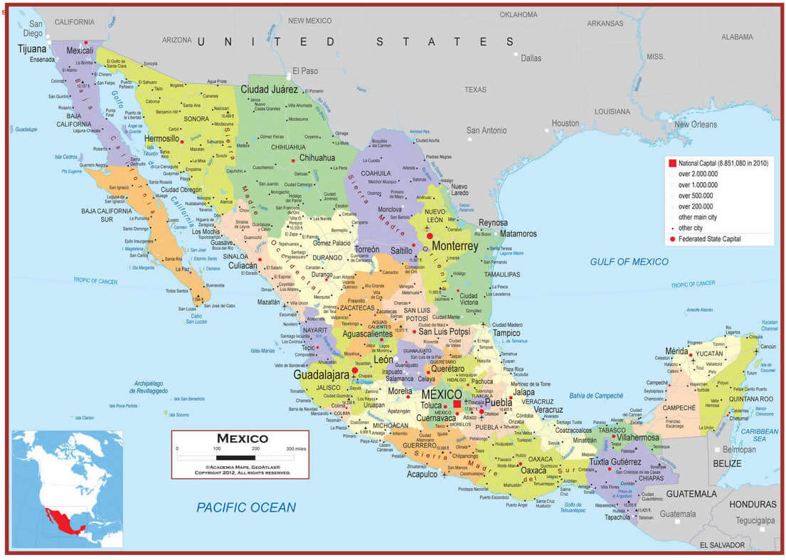 Political Map of Mexico Regions and Major Cities