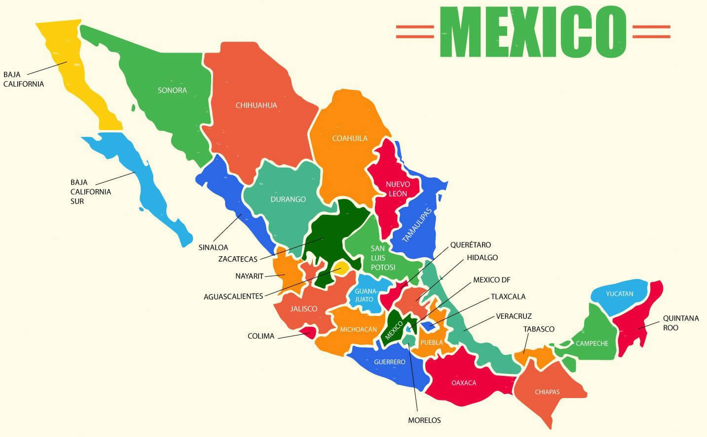Regions map of Mexico