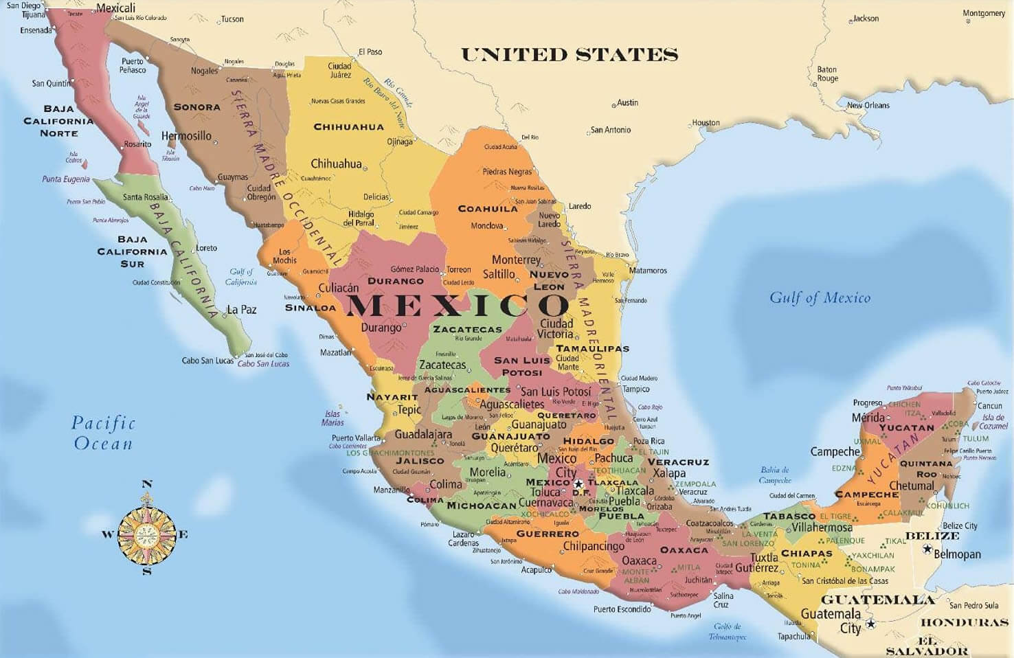 States map of Mexico