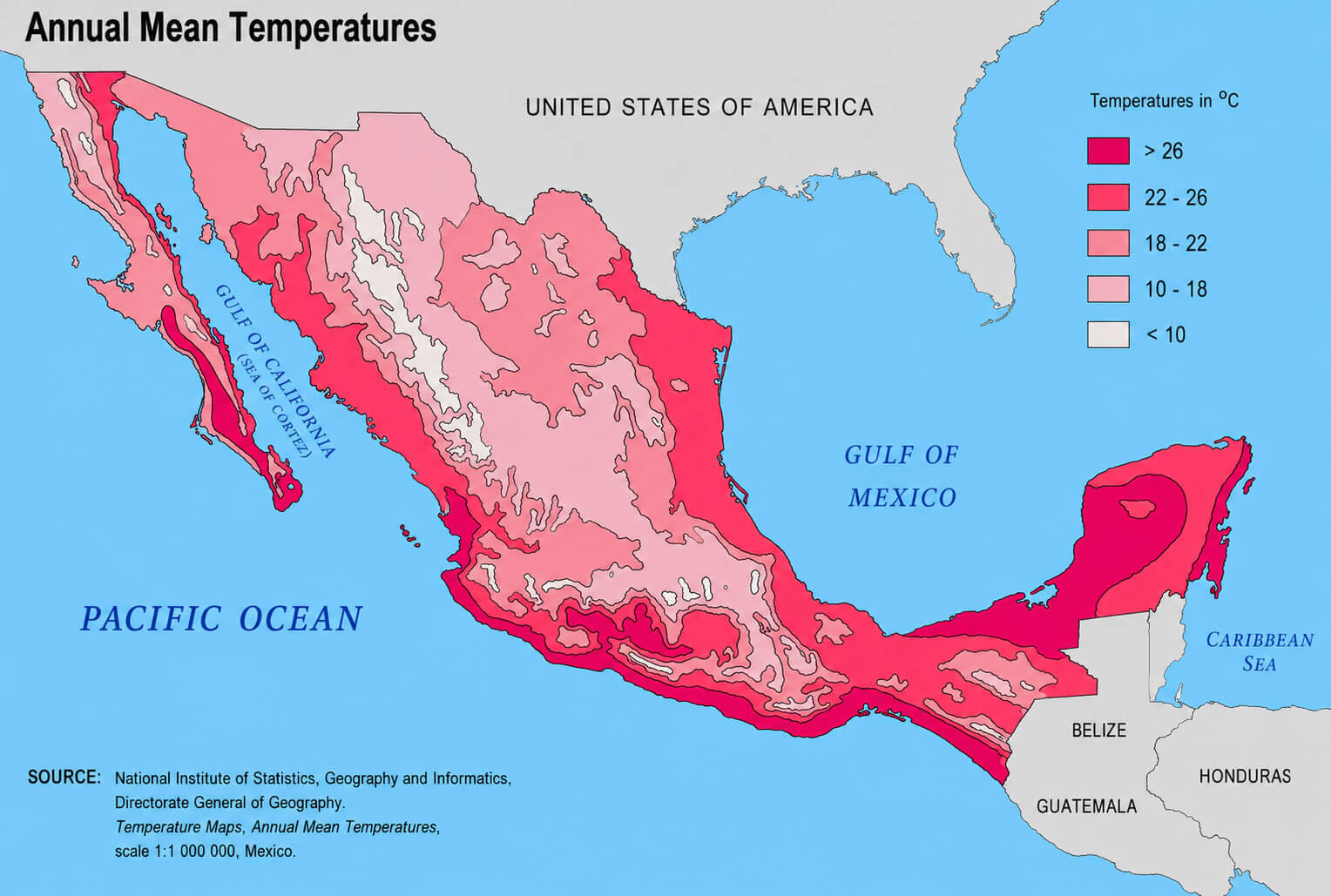 Mexico annual temperature zones map
