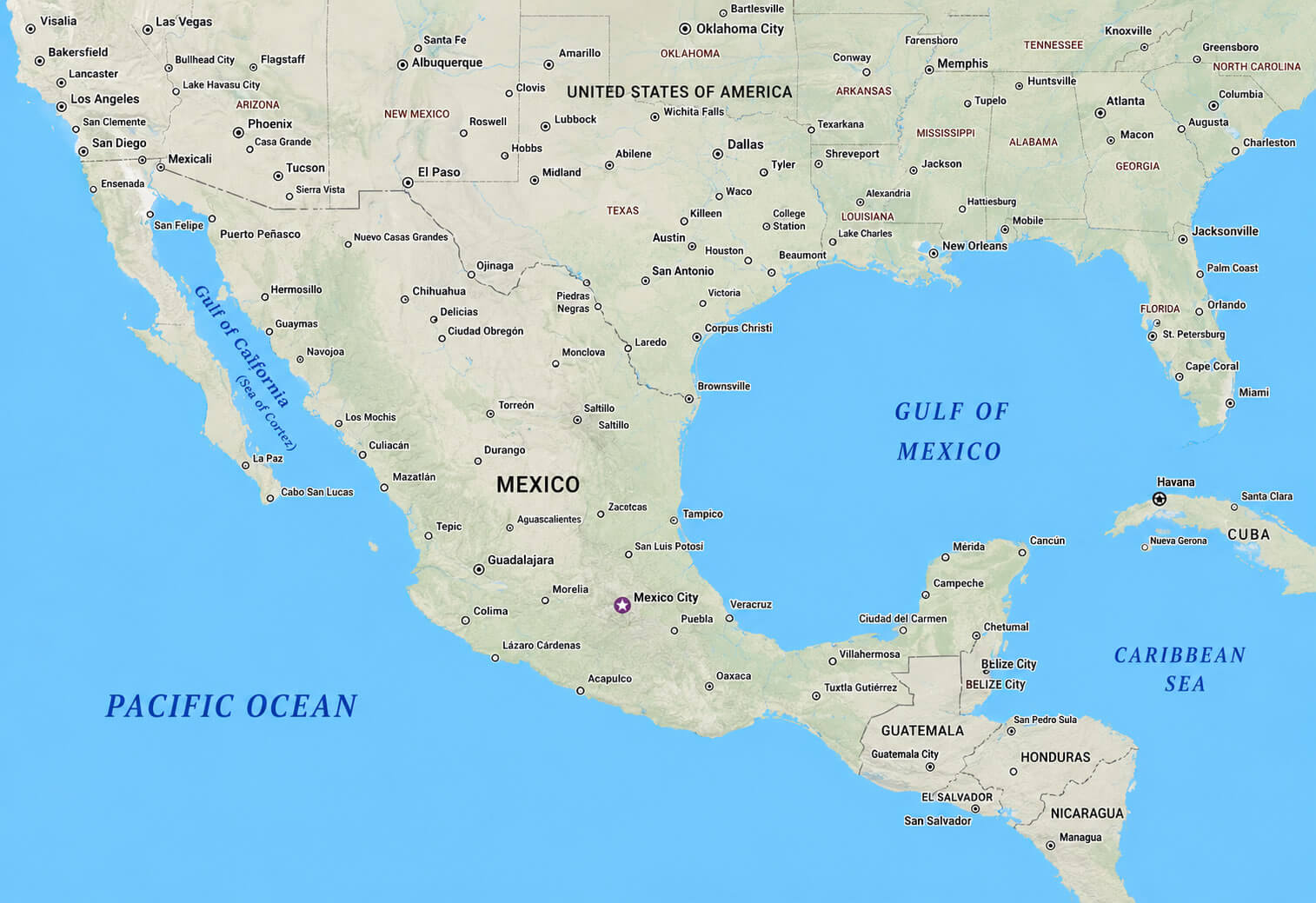 Mexico cities and road network map