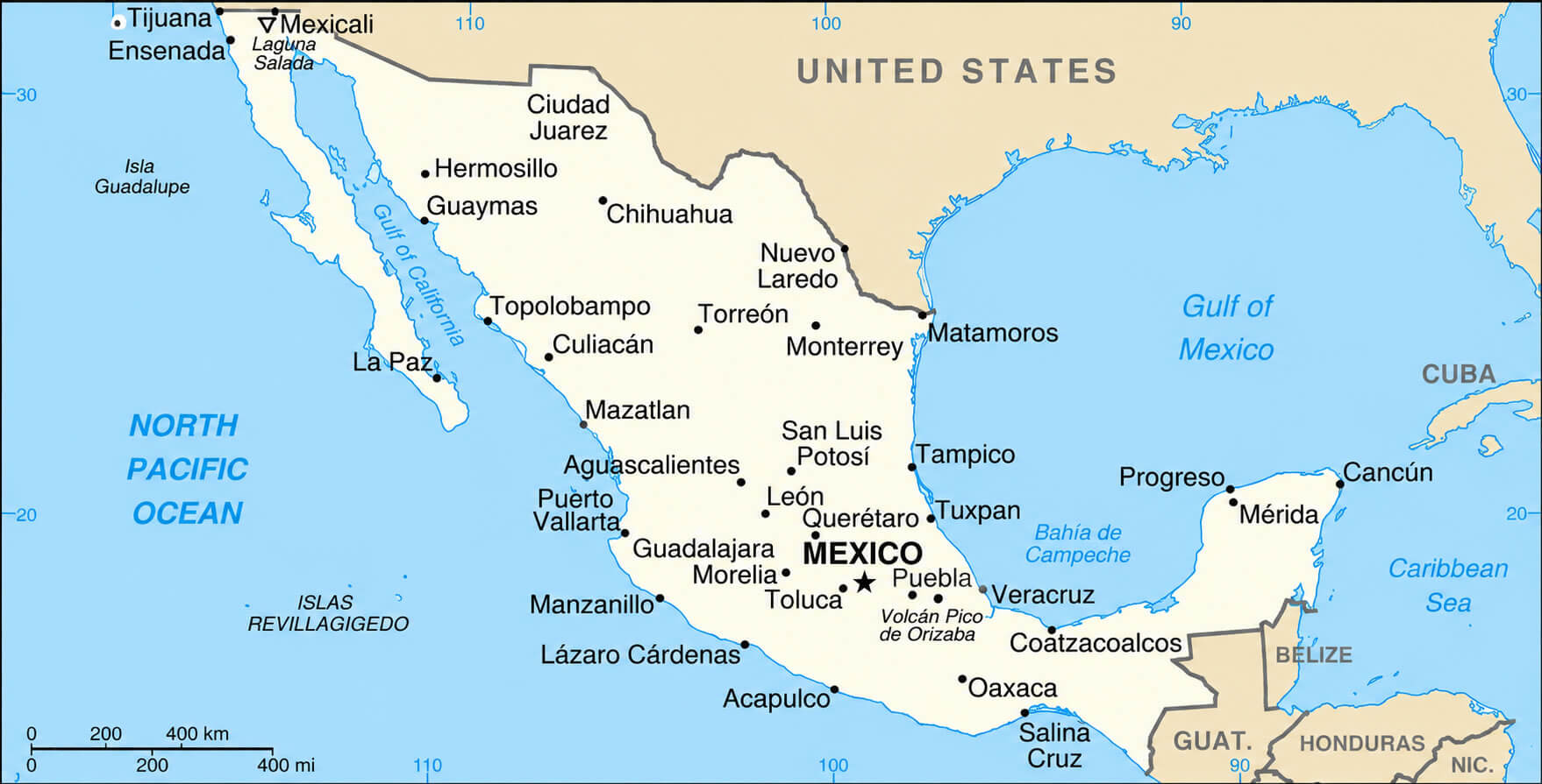 Mexico country location map in Americas