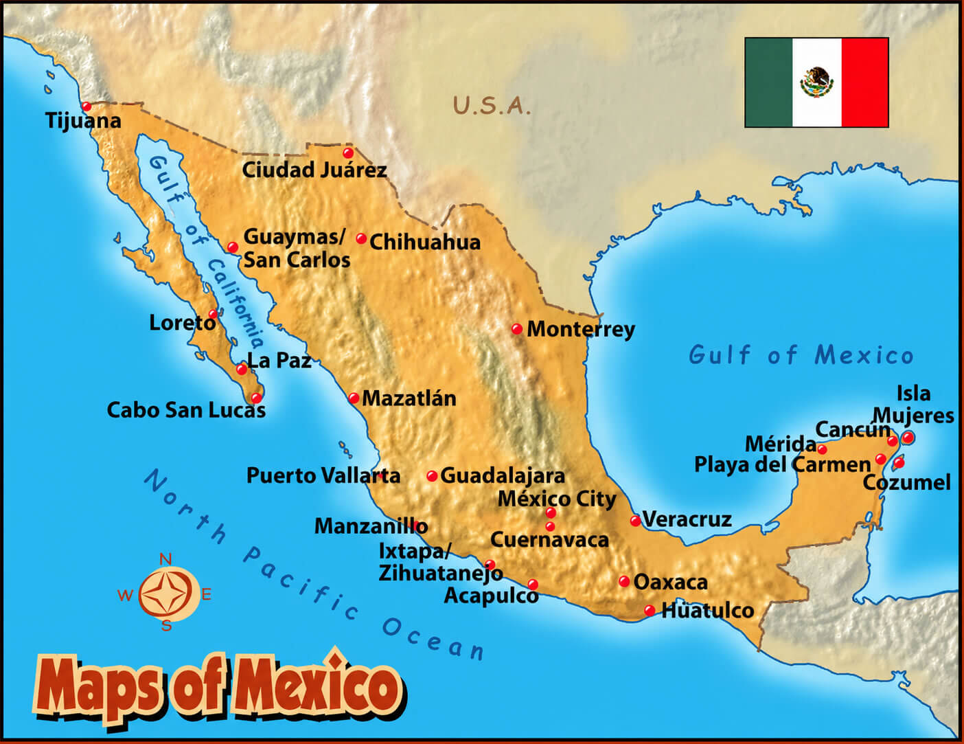 Mexico detailed political boundaries map