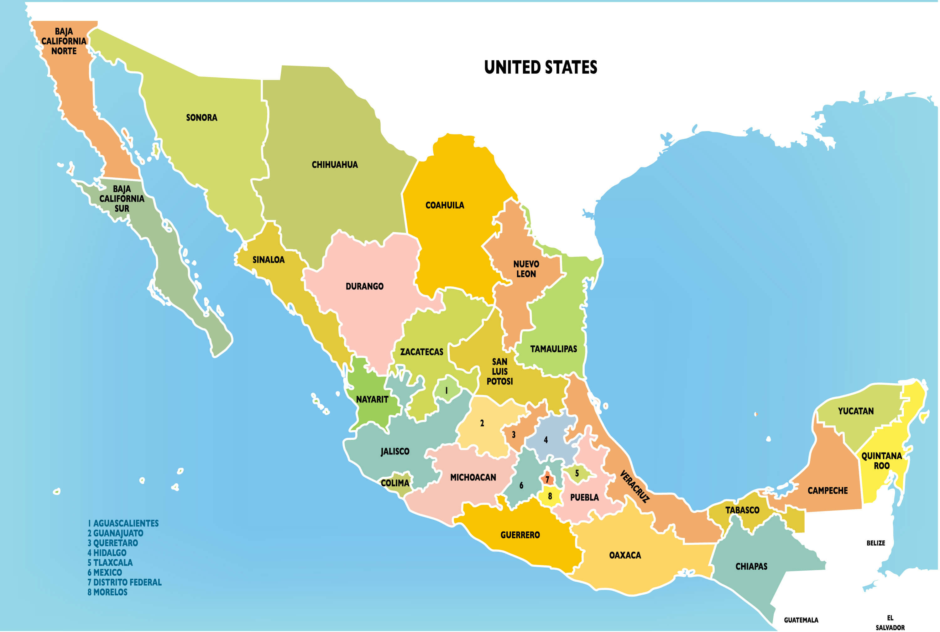 Mexico provinces and states map