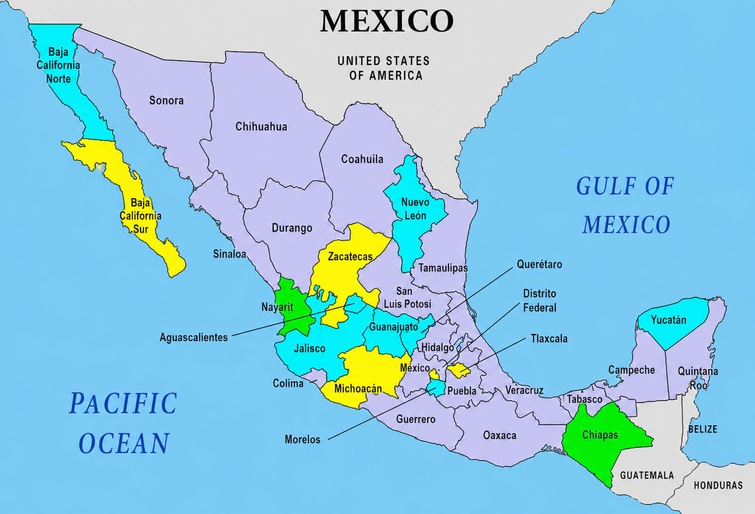 Mexico regional divisions map
