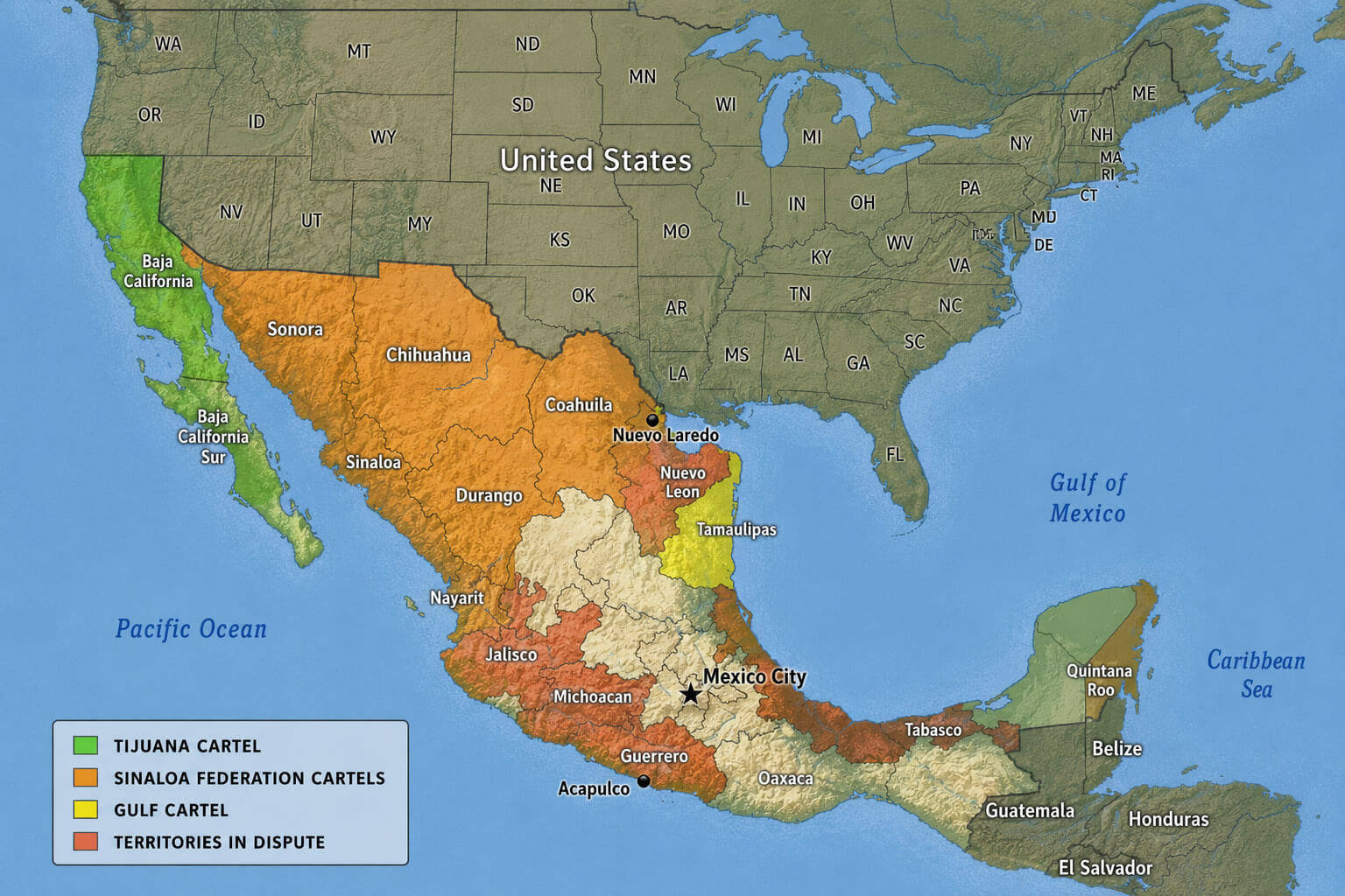 Mexico regional political map