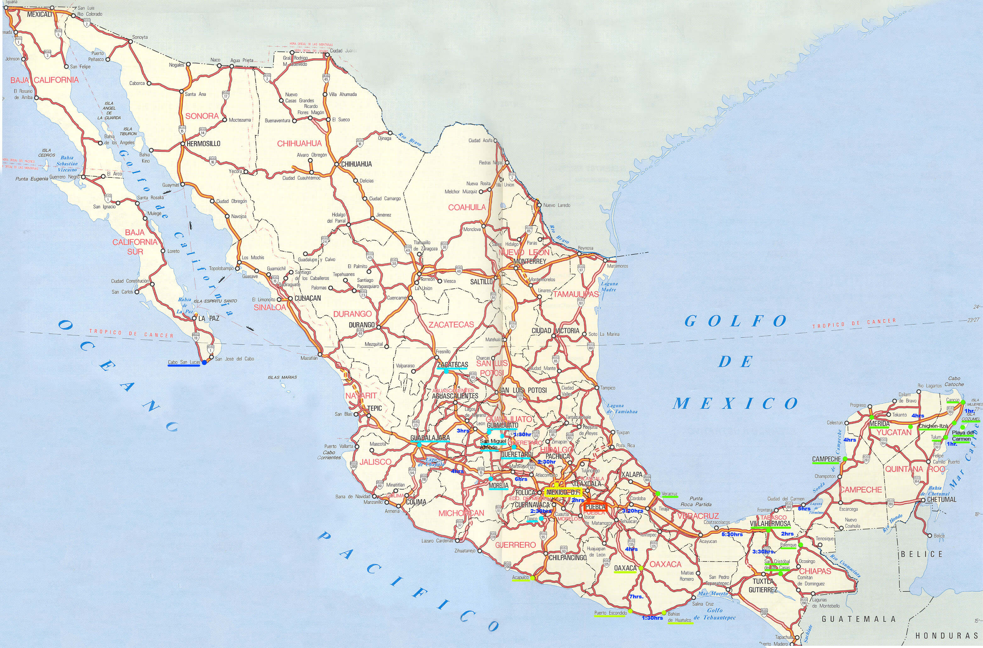 Mexico road map with major highways