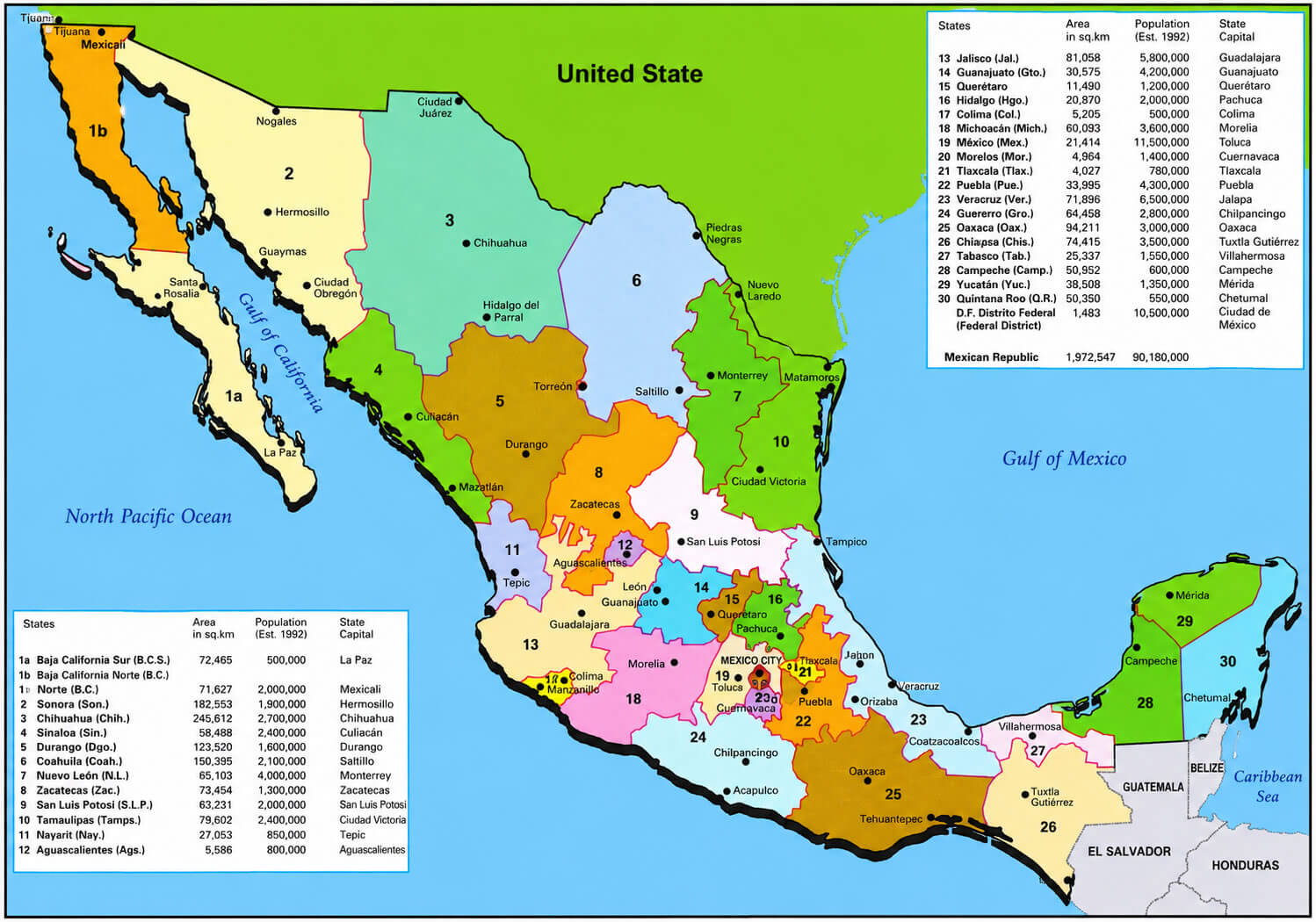 Mexico state divisions political map