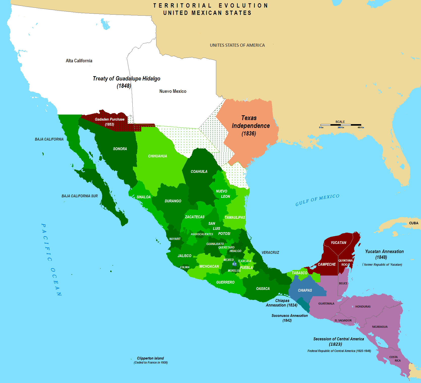 Mexico territorial evolution history map