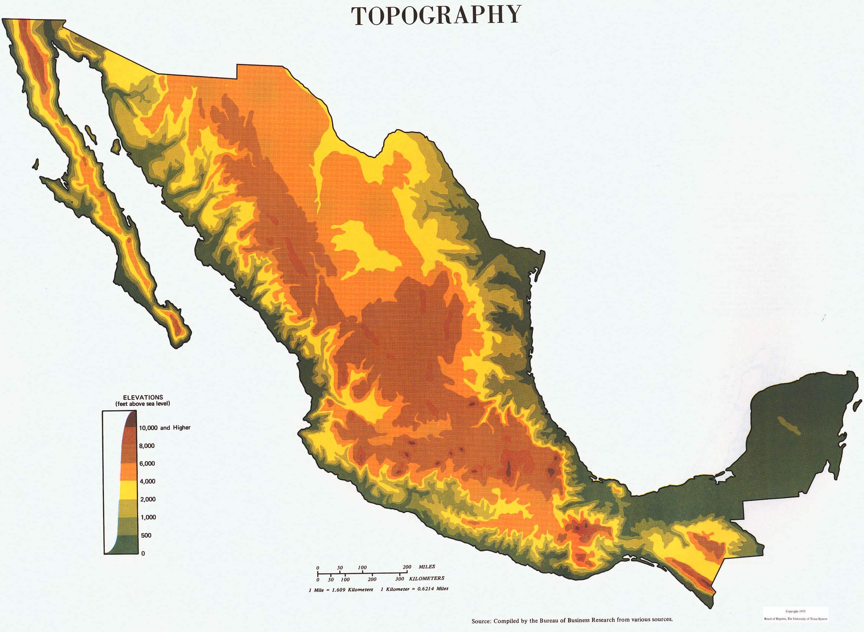 Mexico topographic relief map