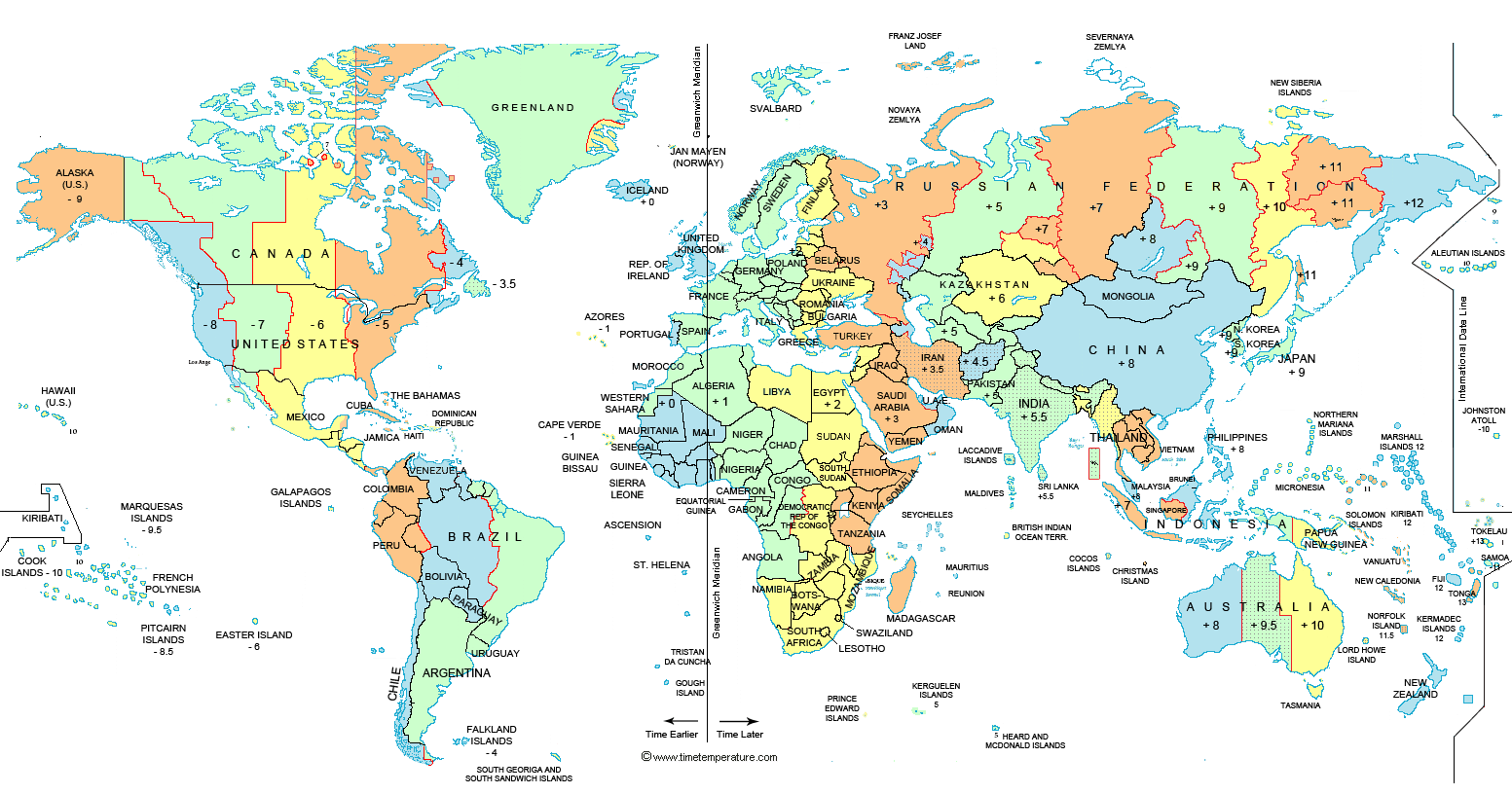 Expanded Mexico World time zone map