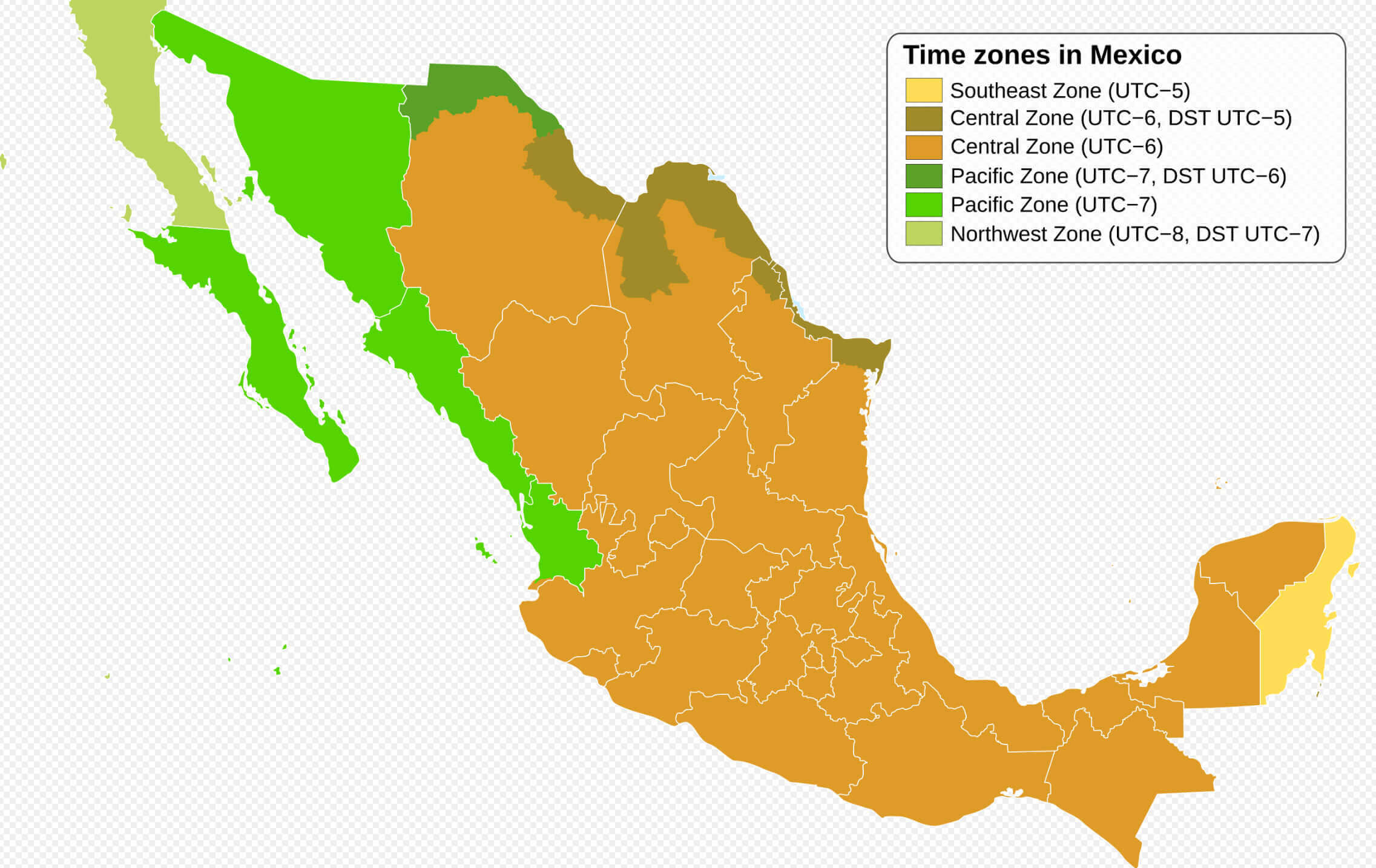 Time Zones Map in Mexico