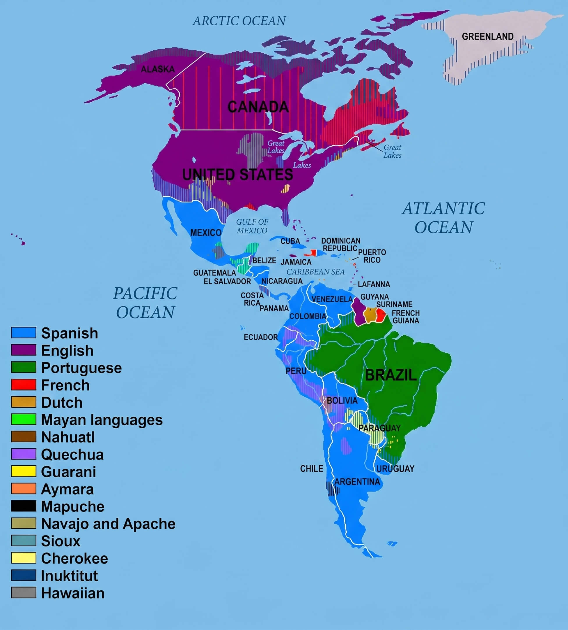 North America language distribution map