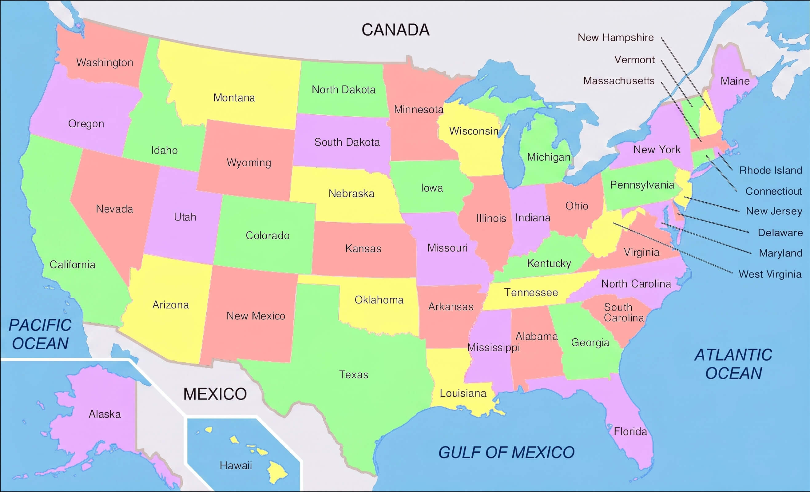 USA states map North America