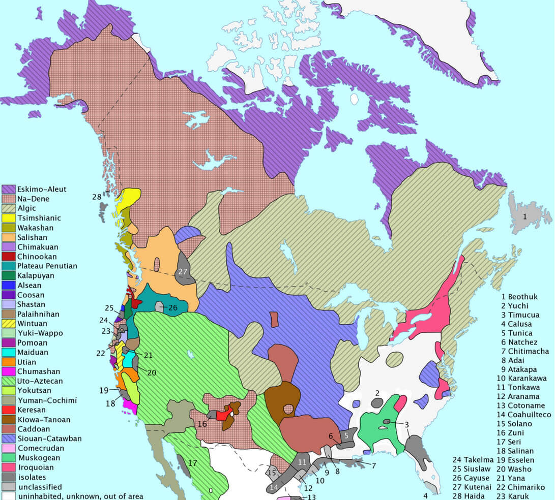 Native languages map of North America