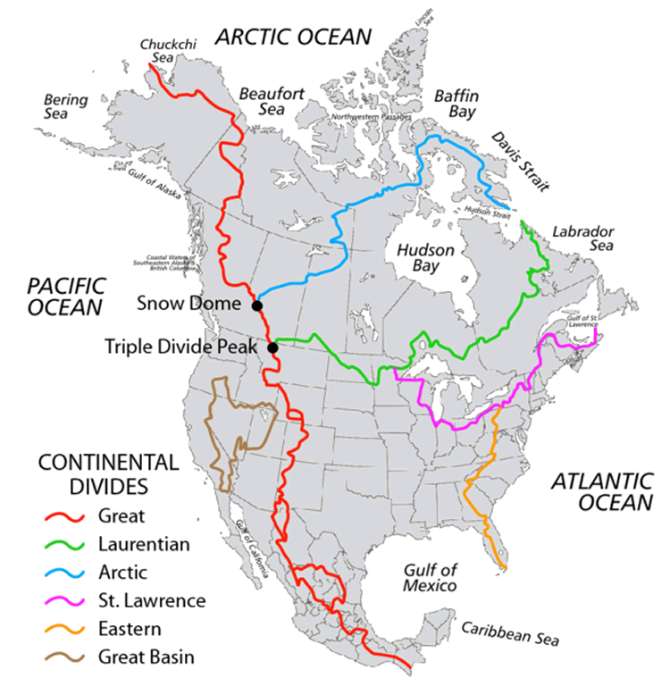 North America water divides Map