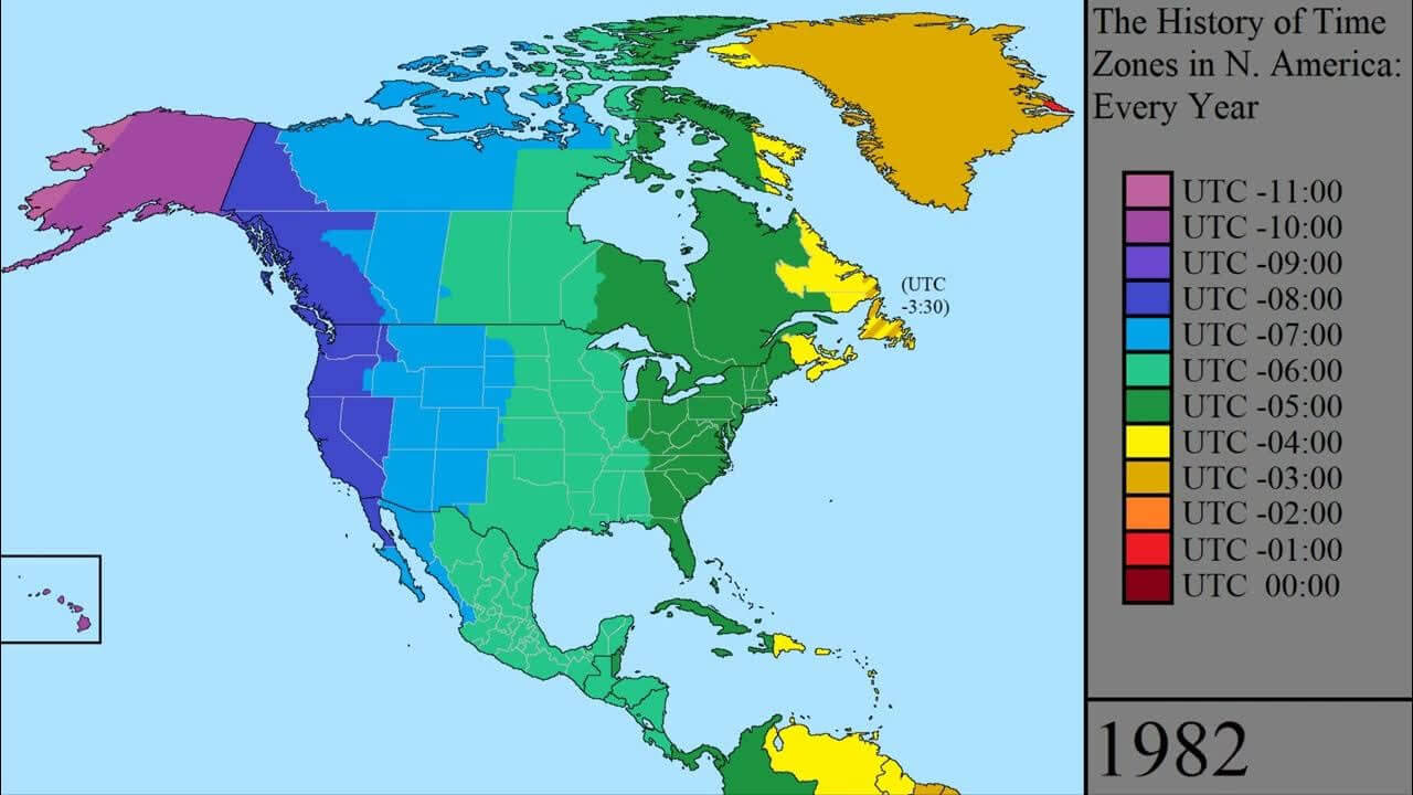 History of time zones map in North America