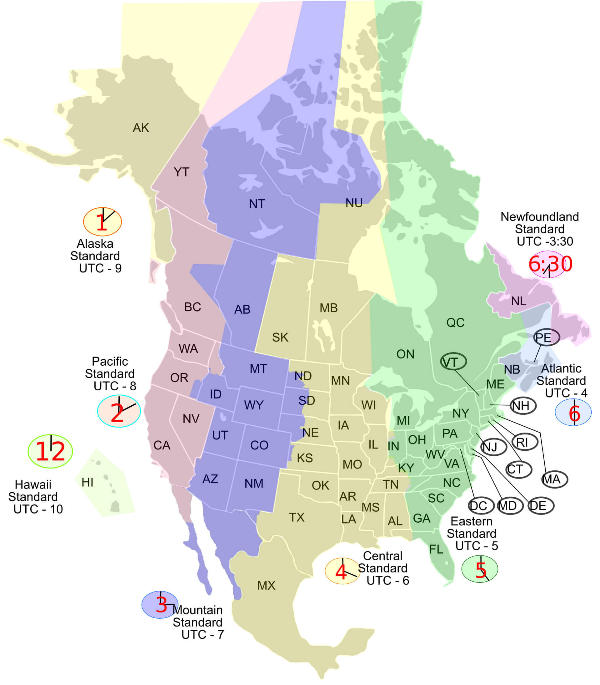 North America time zone map