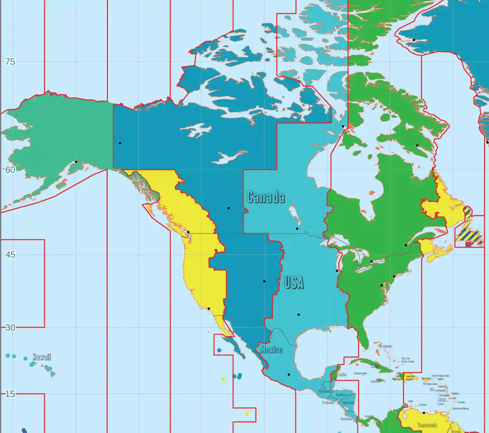 North America time zones map