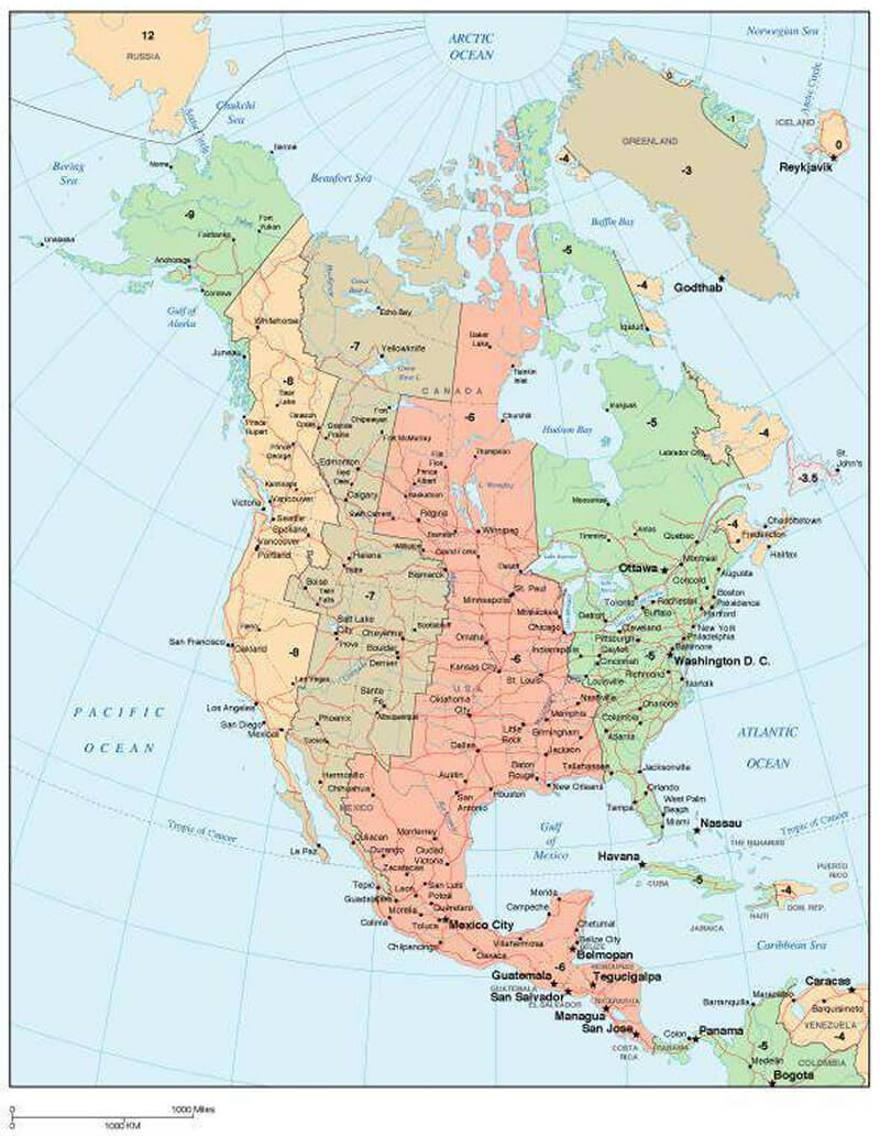 Time zone map of North America