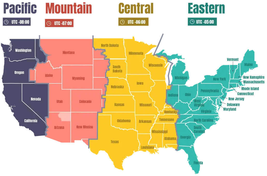 US time zone map
